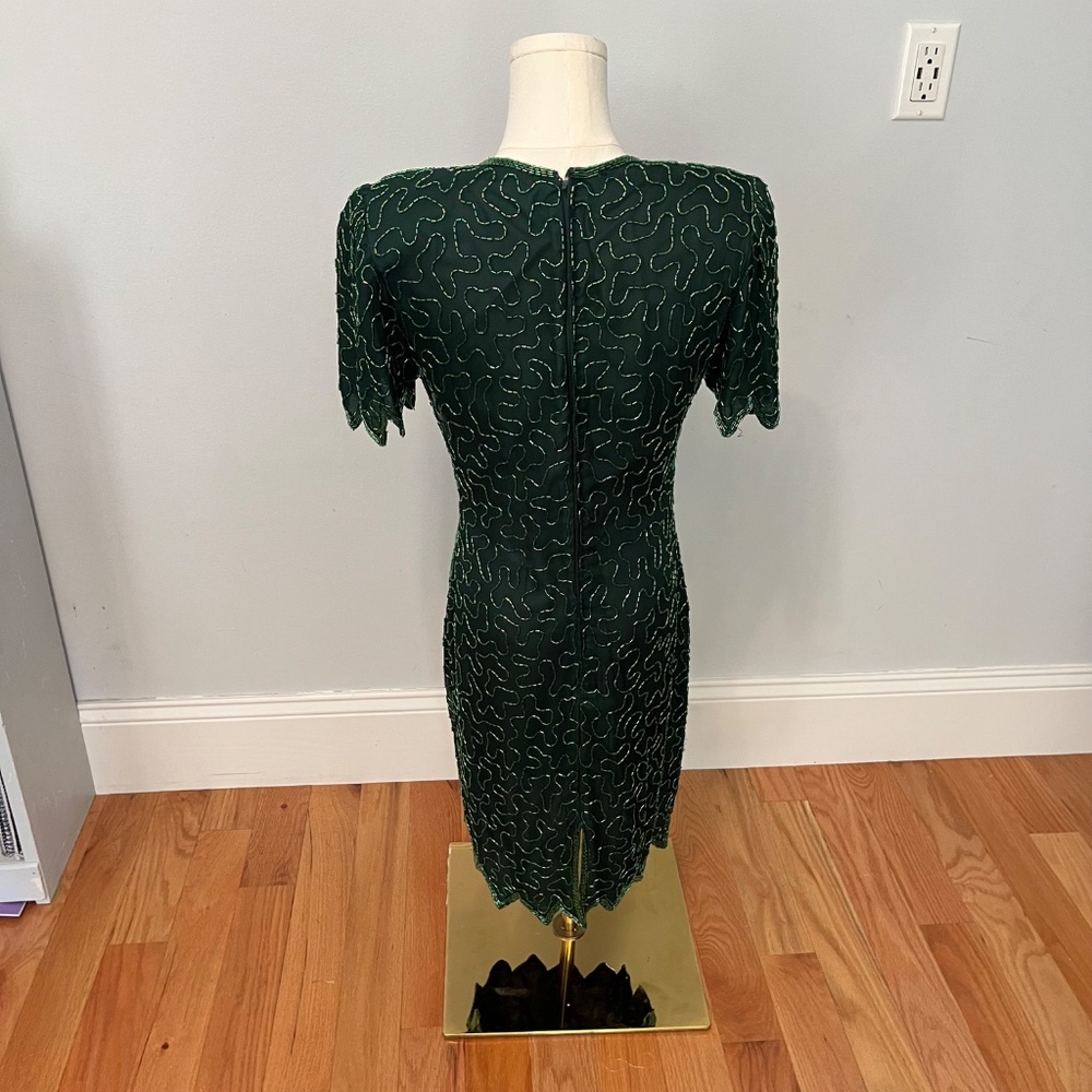 Denise Elle Vintage 80s Black Beaded Sequin Silk Cocktail Jagged Hem Dress PS - Picture 8 of 13
